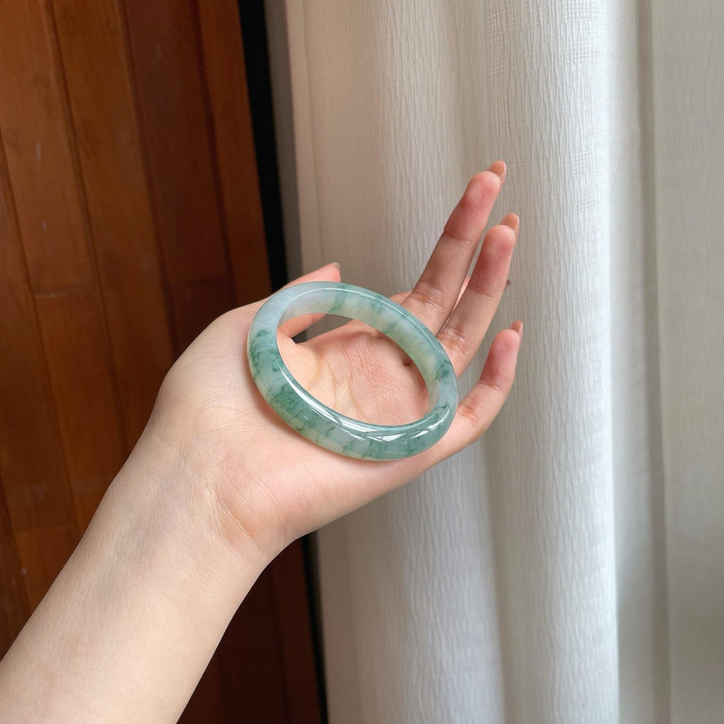 冰种飘花翡翠平安镯（54.6mm)（yc345453）