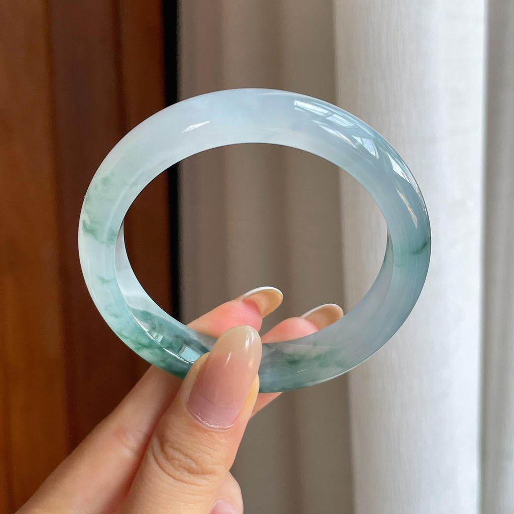 冰种飘花翡翠平安镯（55.6mm)（yc419714）