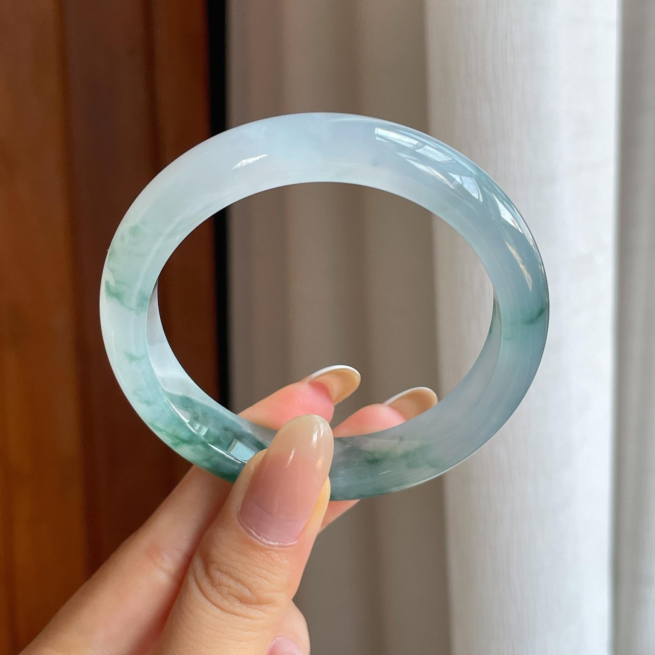 冰种飘花翡翠平安镯（55.6mm)（yc419714）