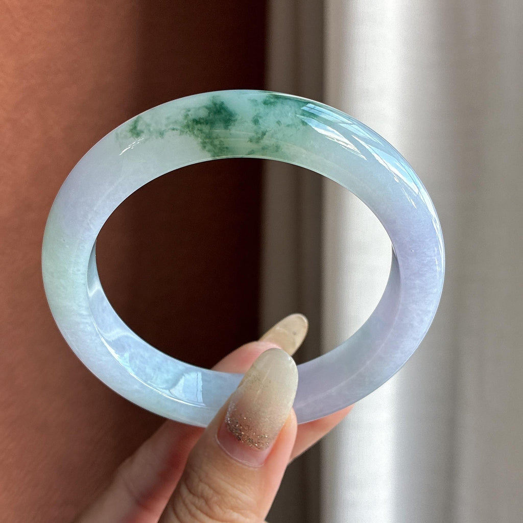 大圈口 糯冰紫底飘花莫奈花园正圈平安镯 60圈 天然缅甸A货翡翠（yc699216）