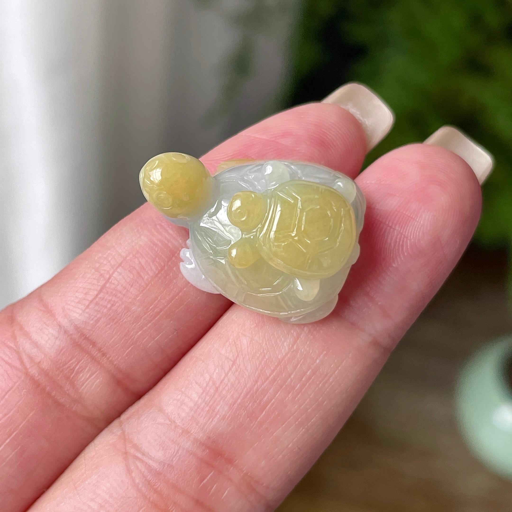 细糯种飘黄翡长寿龟吊坠 天然缅甸A货翡翠（yc469505）
