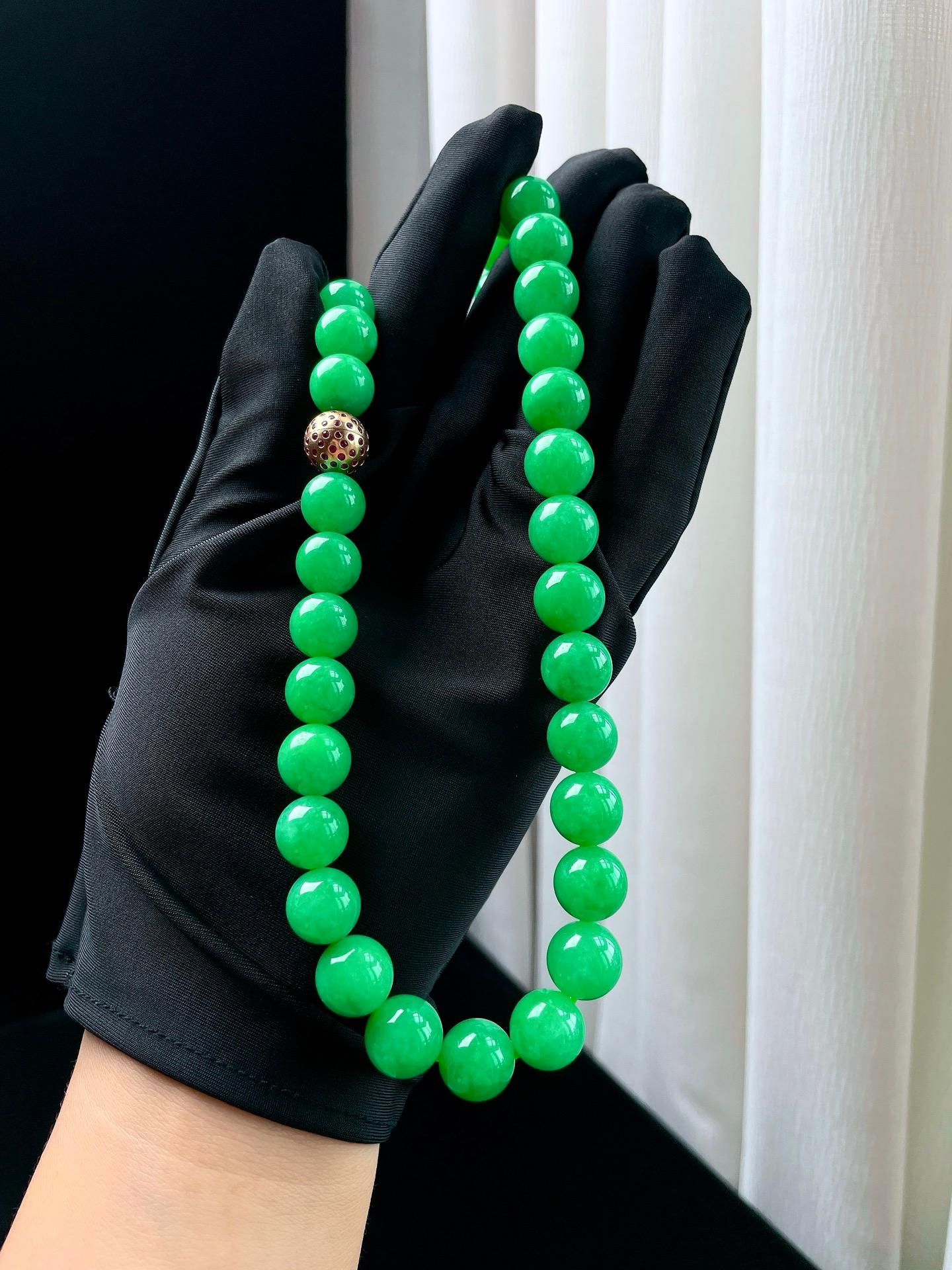 糯冰果绿翡翠珠串项链（yc348689）