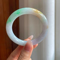 糯冰黄加绿翡翠圆条手镯（53.2mm）（yc310619）