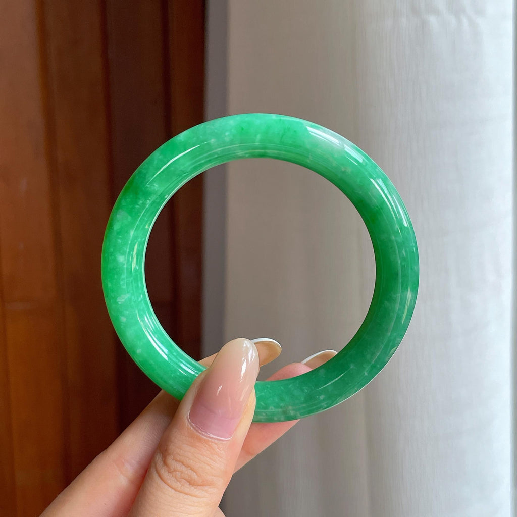 糯冰满绿翡翠圆条手镯（54mm)（yc436480）