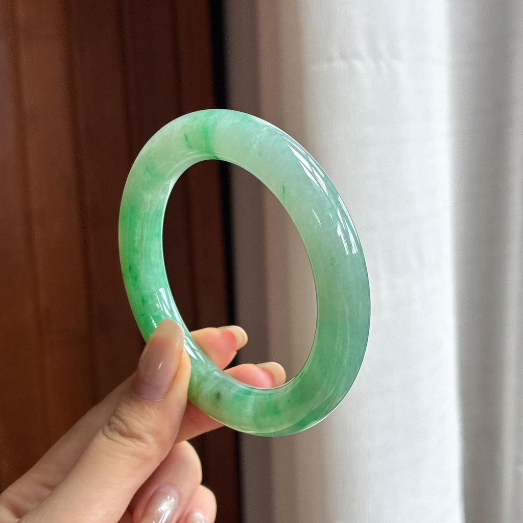 细糯种带色圆条手镯 57圈 天然缅甸A货翡翠（yc455101）