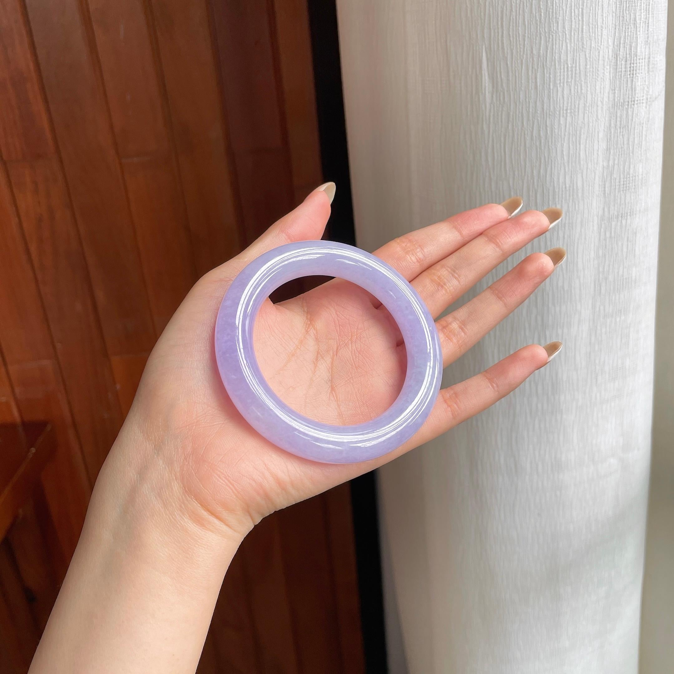 冰种紫罗兰翡翠胖圆条手镯（55mm)（yc414708）