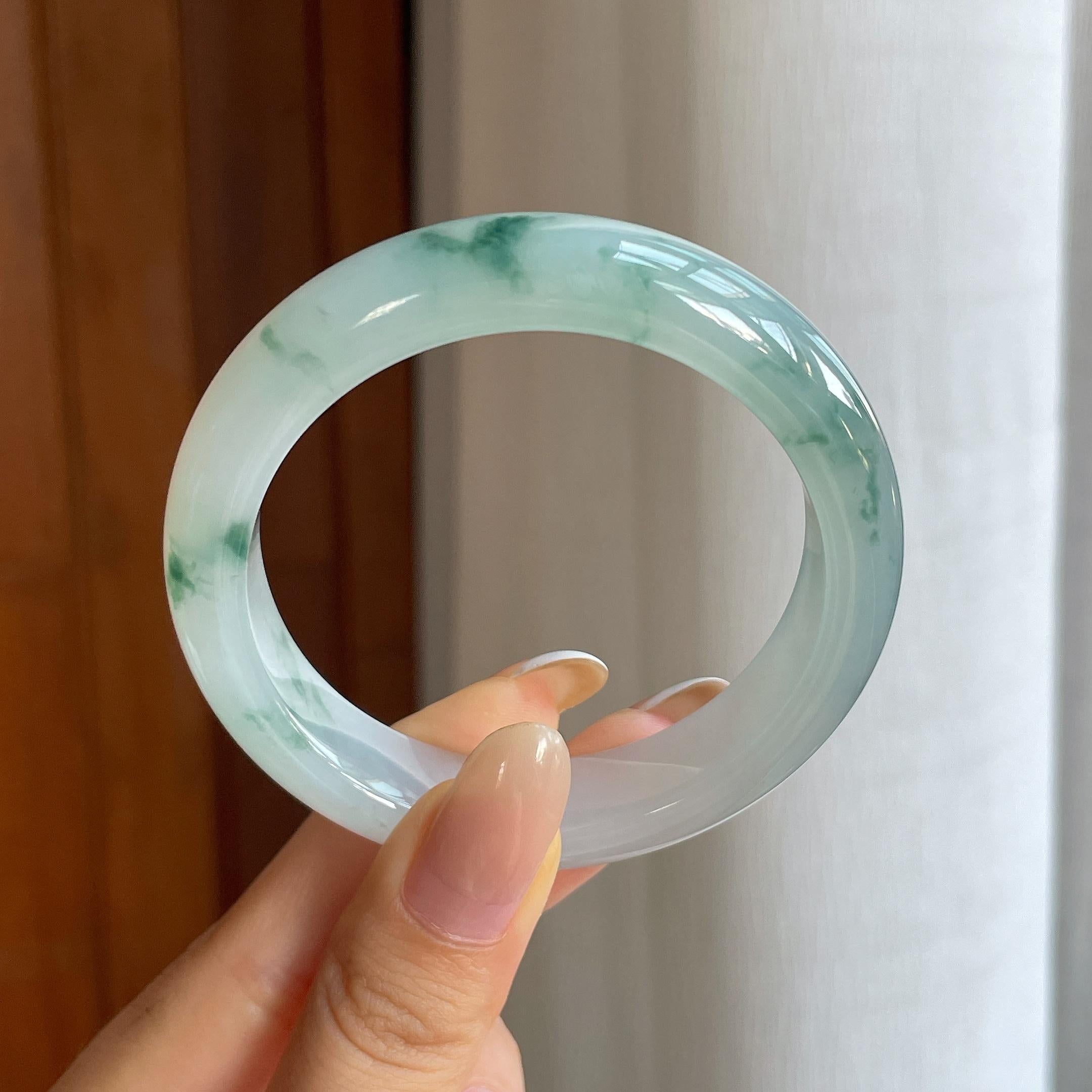 糯冰飘花翡翠平安镯（53mm)（yc424262）