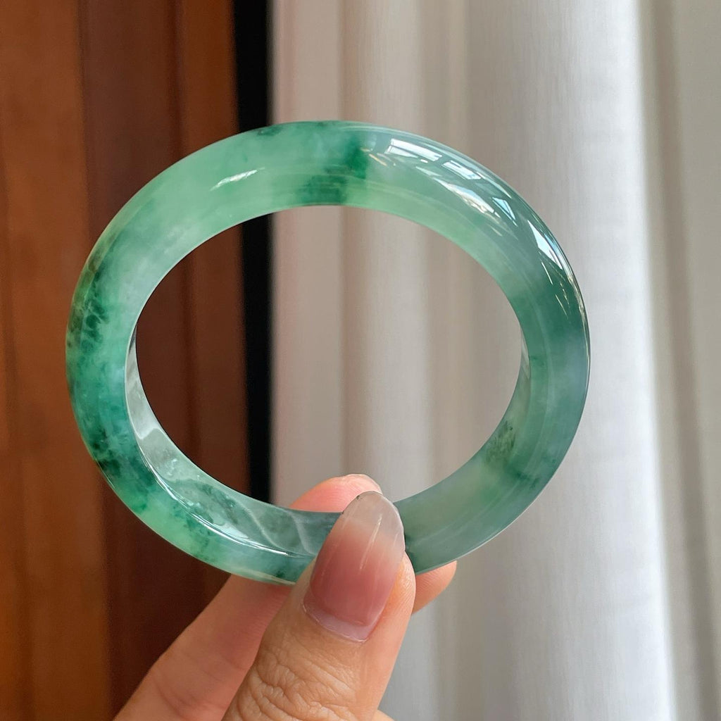 冰种飘花翡翠平安镯（56mm）（yc312891）