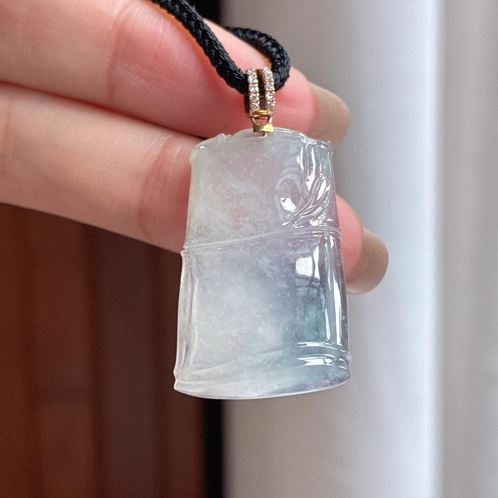 Khóa đầu vàng 18k, ngọc phỉ thúy băng chủng không màu, hình trúc tiết, ngọc phỉ thúy thiên nhiên Myanmar loại A (yc450453)