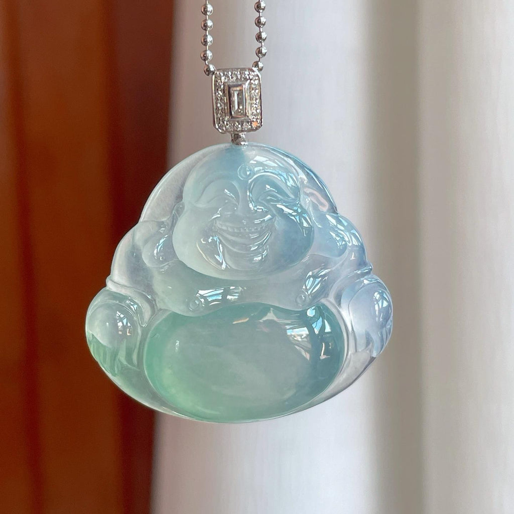 18k金扣冰种蓝晴底翡翠佛公（yc261410）