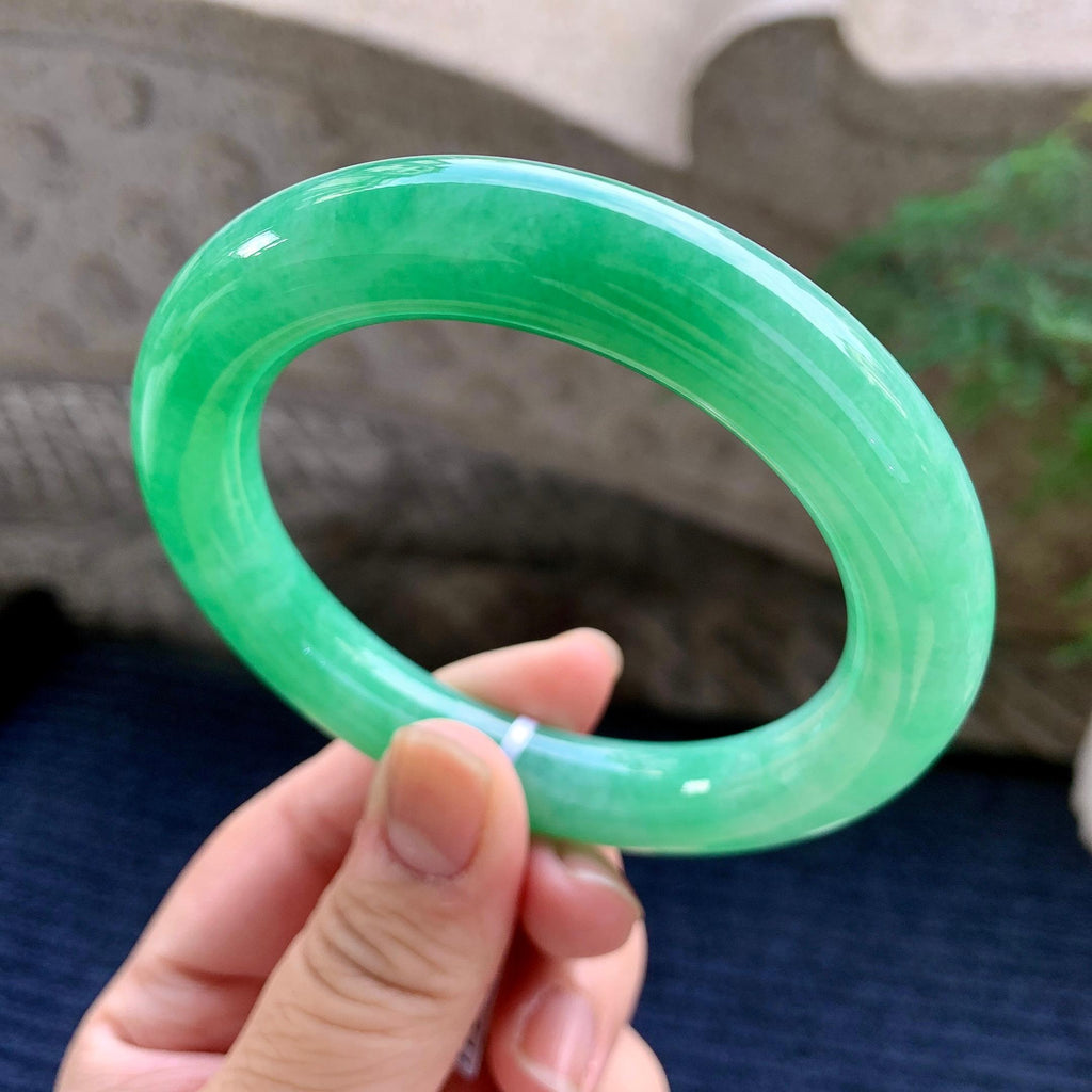 细糯种翠绿圆条手镯（58.2mm）（yc264521）