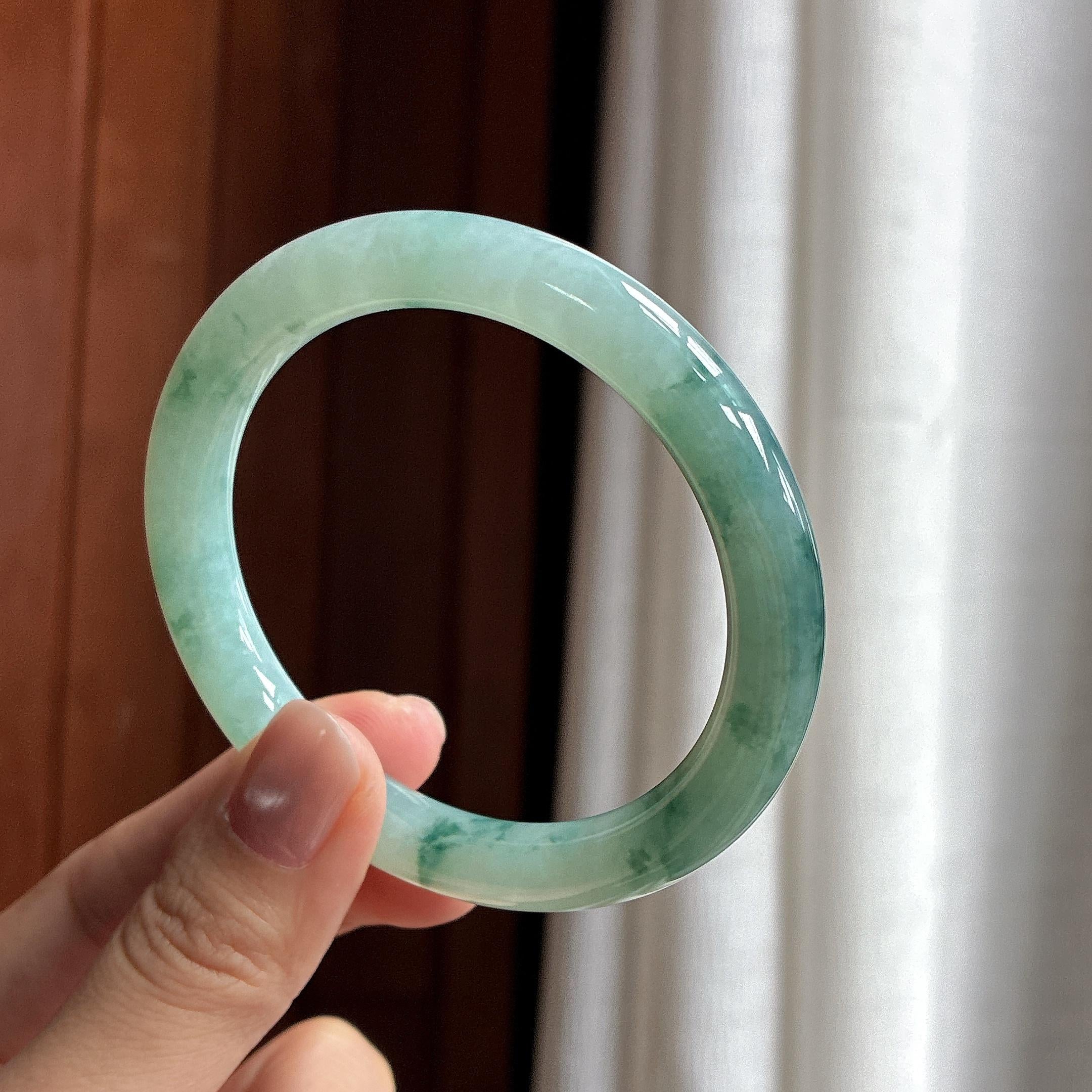 糯冰飘花圆条手镯 56圈 天然缅甸A货翡翠（yc481995）