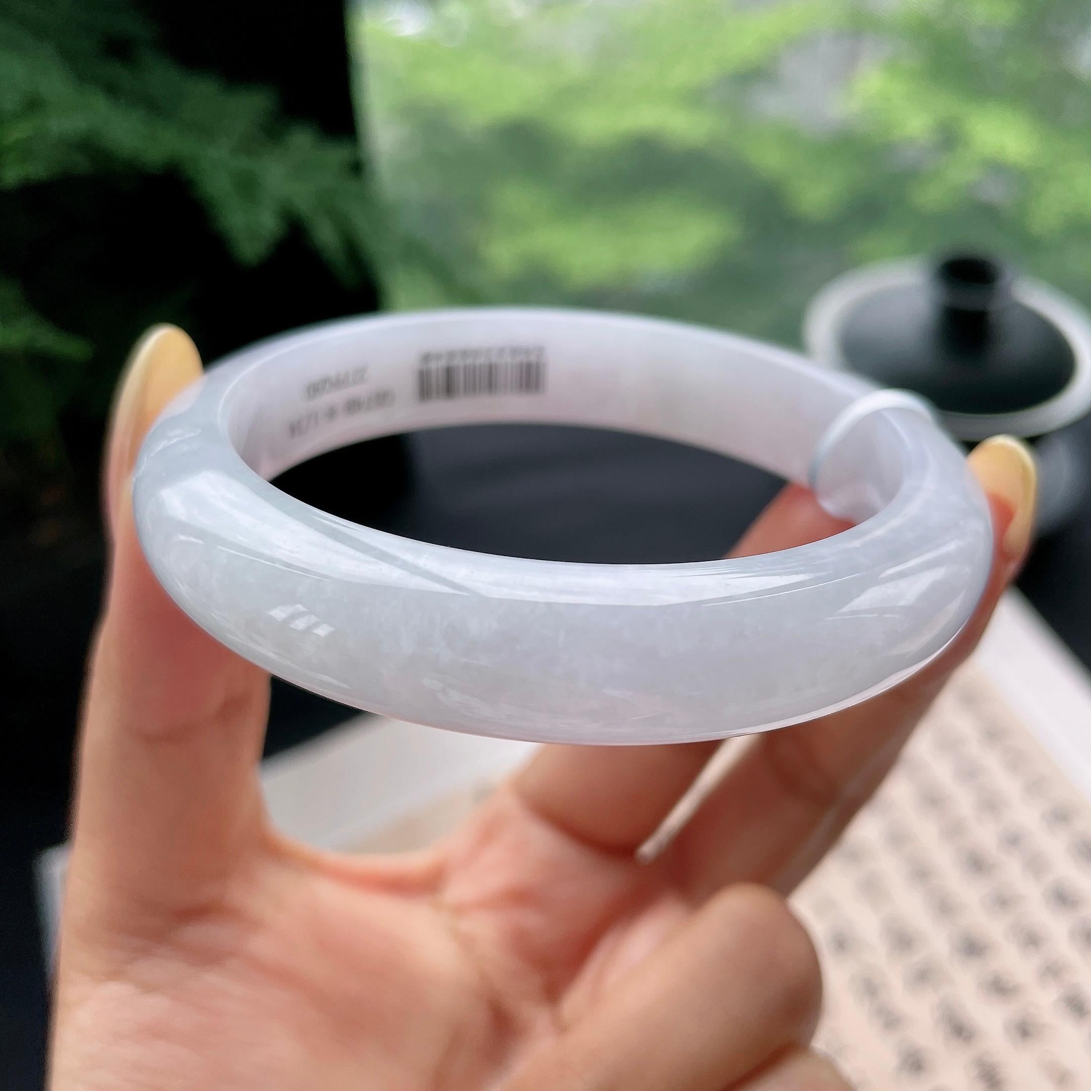 大圈口 细糯种淡紫底正圈平安镯59.8圈 天然缅甸A货翡翠（yc473071）