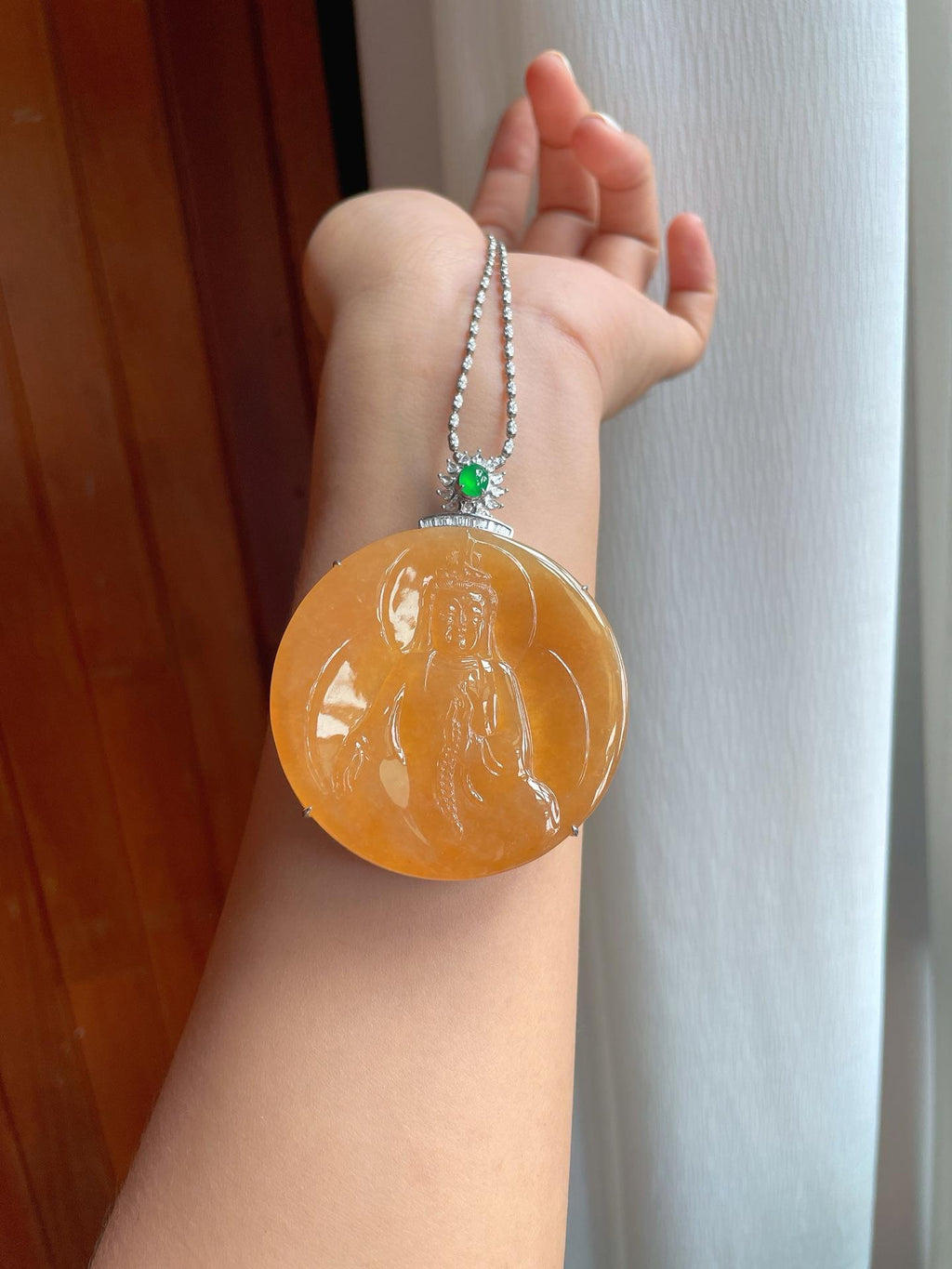 18k金镶冰种黄翡翡翠观音（yc248491）