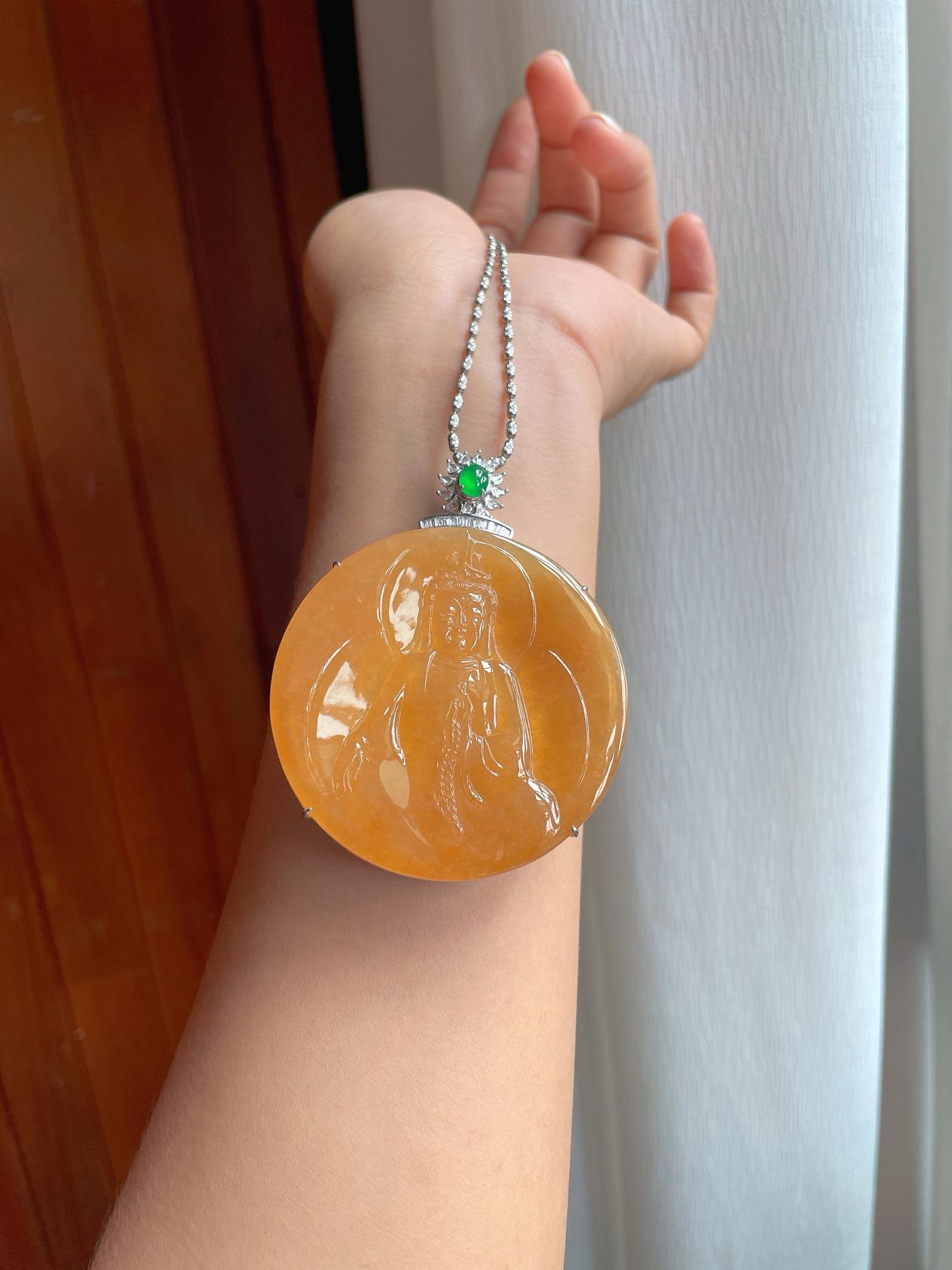 18k金镶冰种黄翡翡翠观音（yc248491）