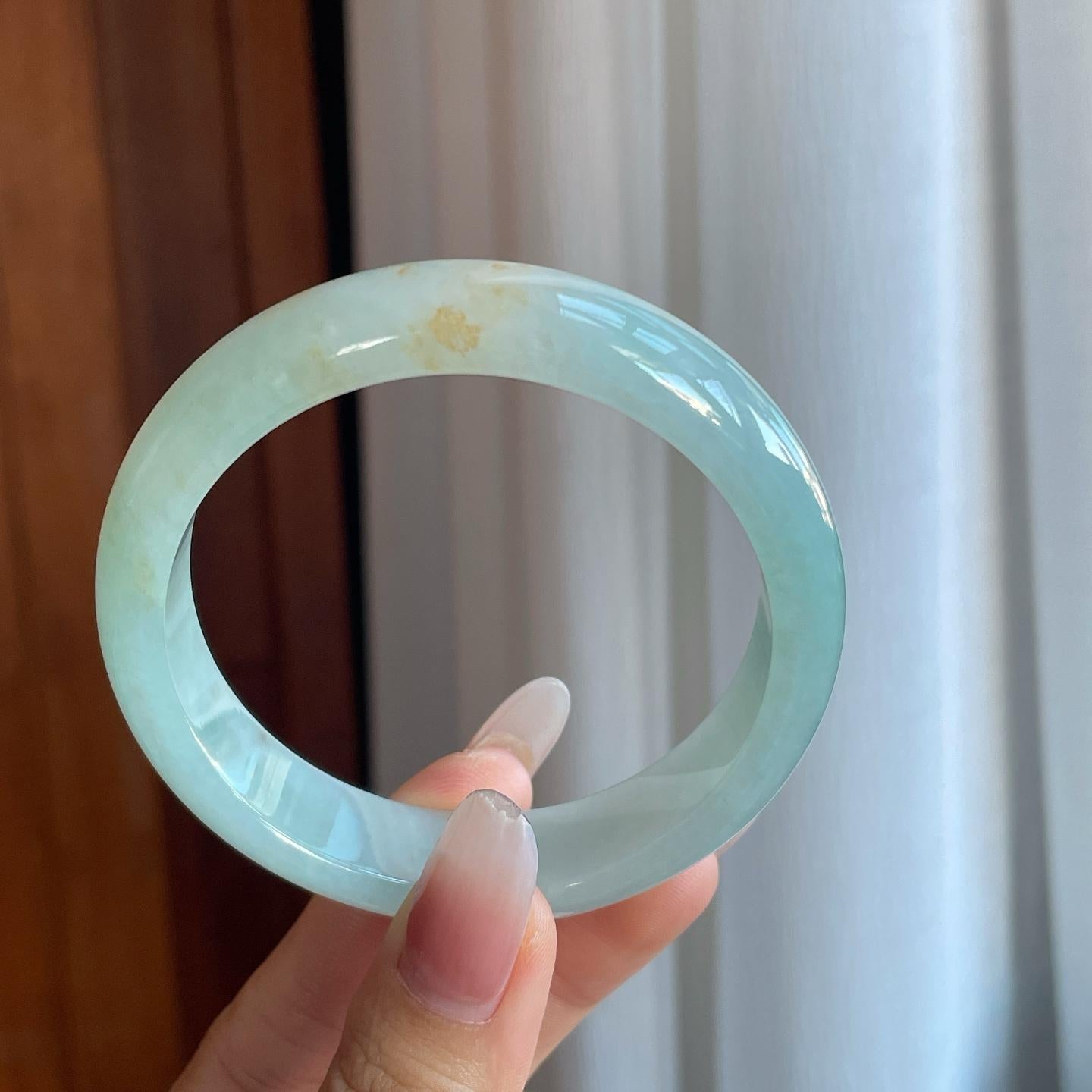 糯冰晴底飘黄翡翡翠平安镯（58mm）（yc266502）