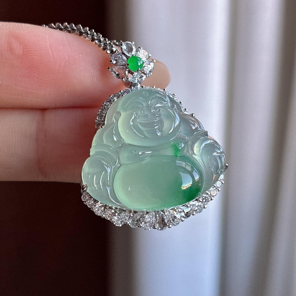 18k金镶冰种飘花玉佛挂件（yc734815）