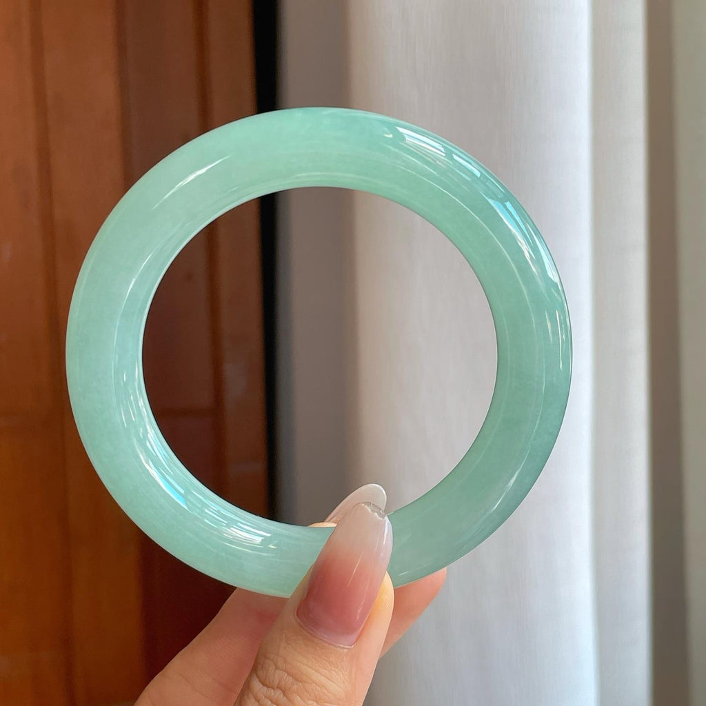 糯冰晴底翡翠圆条手镯（61mm）（yc267503）