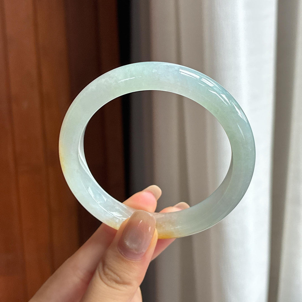 Vòng tay ngọc phỉ thúy màu vàng băng tuyết viền tròn bình an 56, Ngọc phỉ thúy tự nhiên loại A Myanmar (yc450849)