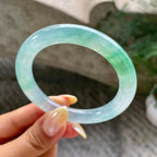 小圈口       糯冰种蓝底飘花圆条手镯52.6圈          天然缅甸A货翡翠（yc454776）