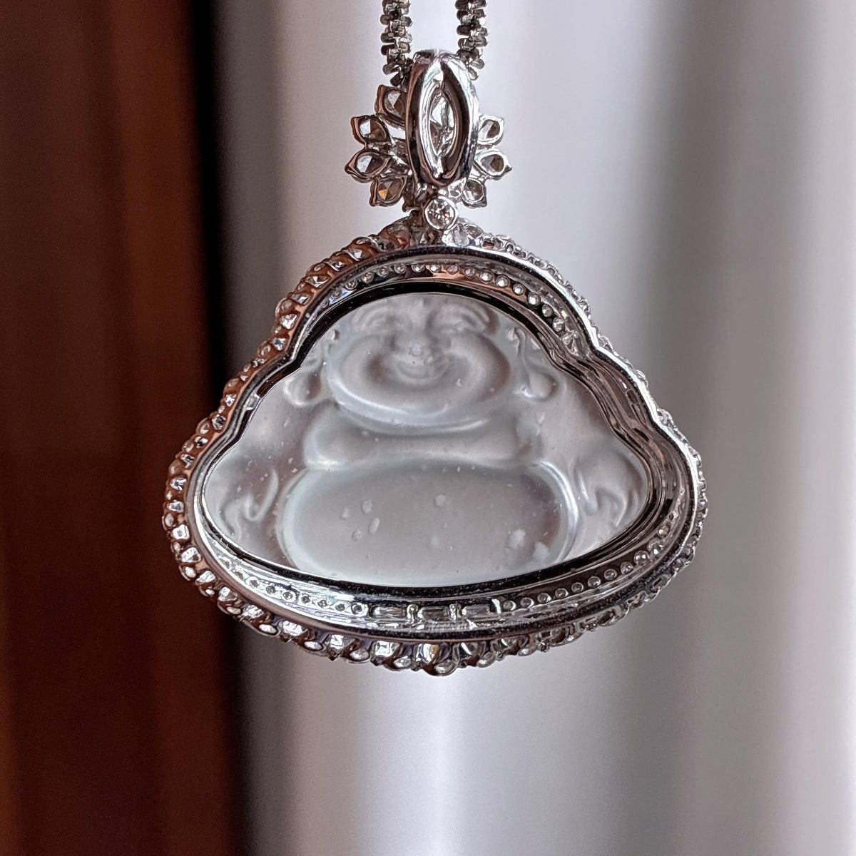 18k金镶高冰种雪花棉玉佛挂件（yc774461）