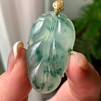 18K金镶糯冰种飘蓝花叶子吊坠 天然缅甸A货翡翠（yc369995）