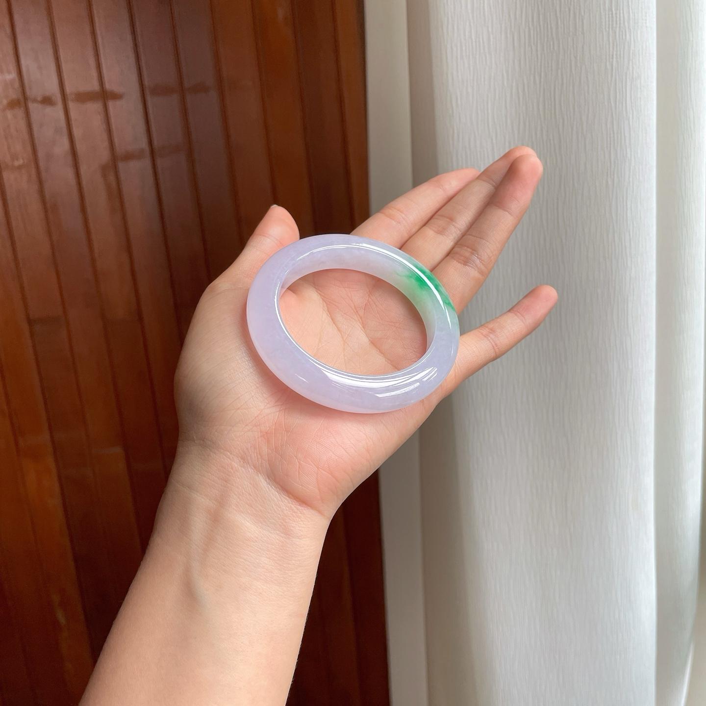 冰种淡紫罗兰飘翠翡翠平安镯（55mm）（yc344053）