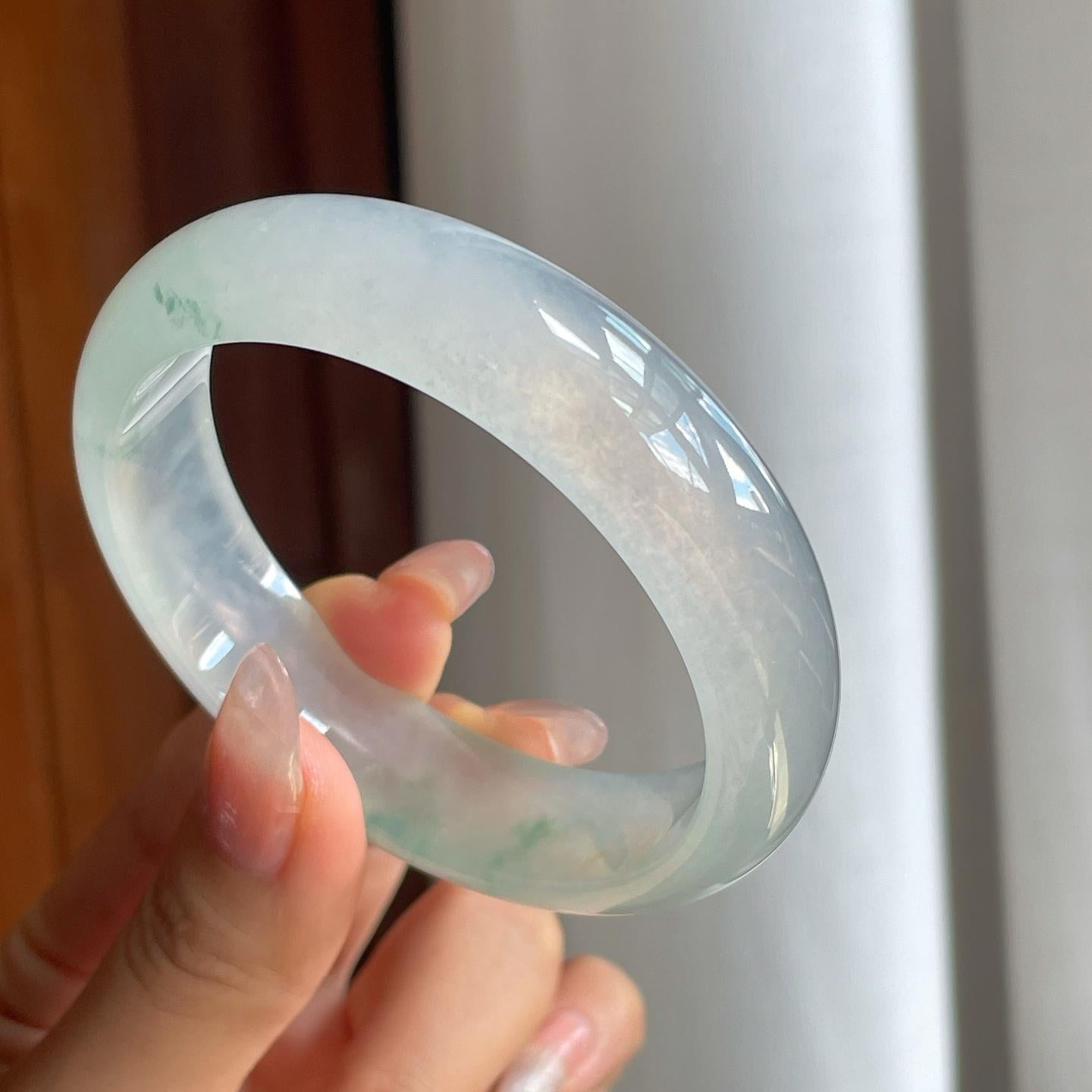 冰种飘花翡翠平安镯（58.5mm）（yc210097）