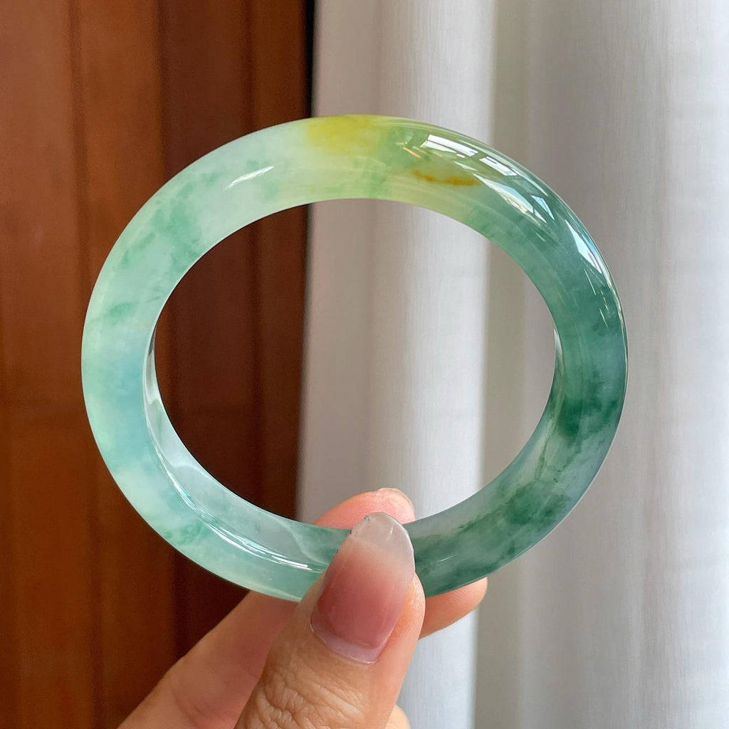 冰种飘花翡翠平安镯（57.8mm）（yc310943）