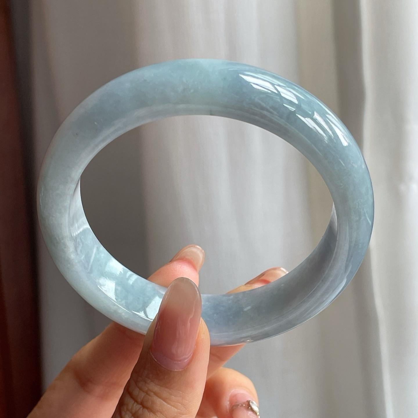 糯冰种淡紫底翡翠平安镯（56mm）（yc194790）