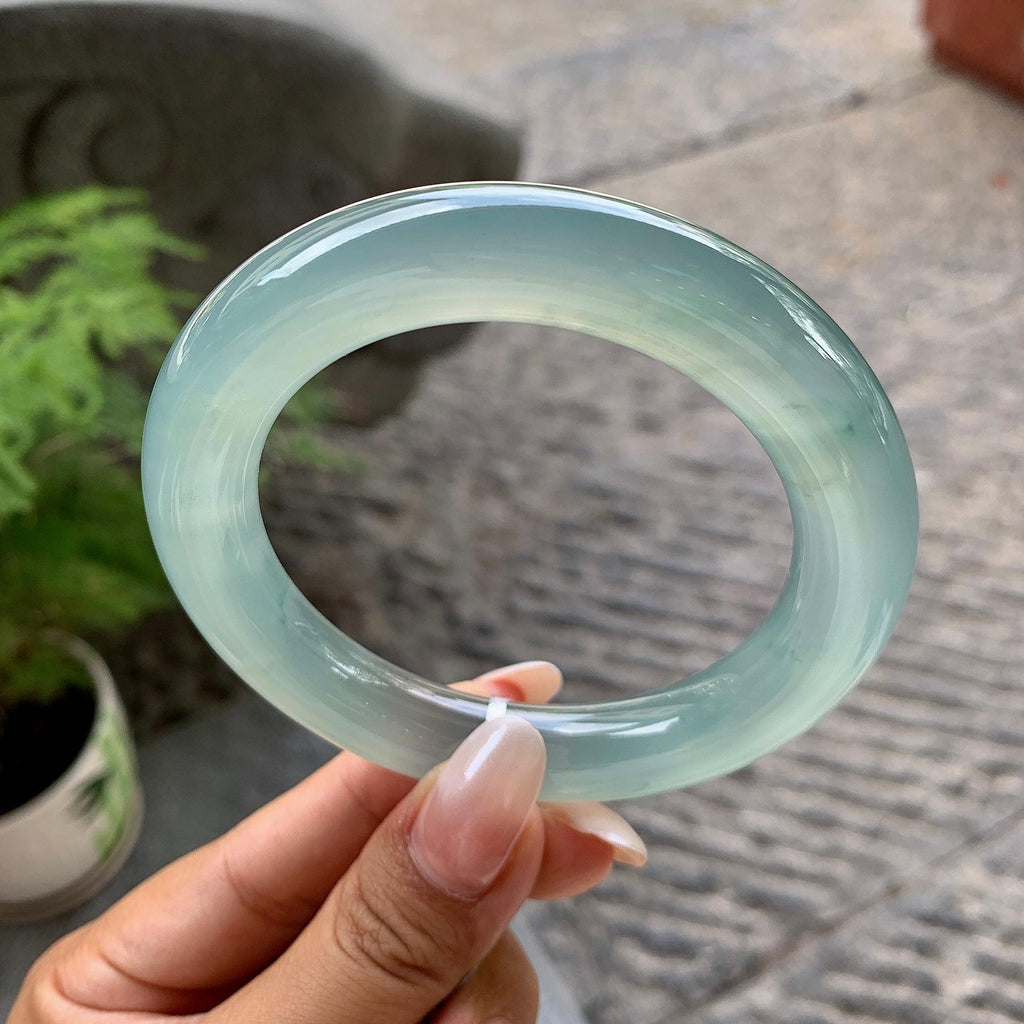 糯冰种蓝底飘花圆条手镯（58.1mm）（yc195367）