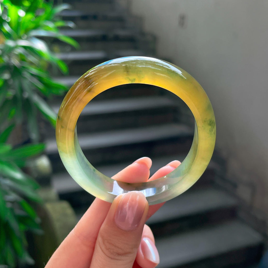 高冰种黄翡飘花特色贵妃镯 53圈 天然缅甸A货翡翠（yc506765）