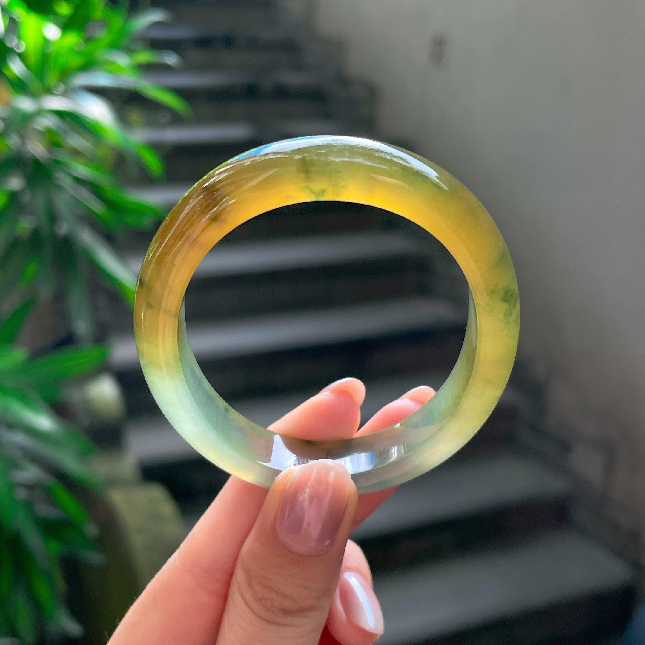 高冰种黄翡飘花特色贵妃镯 53圈 天然缅甸A货翡翠（yc506765）
