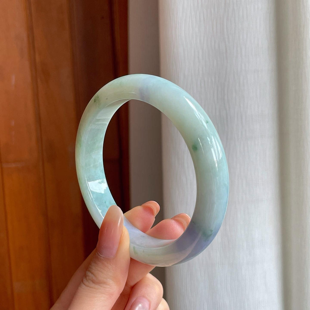 糯冰春彩翡翠平安镯（61mm)（yc360249）