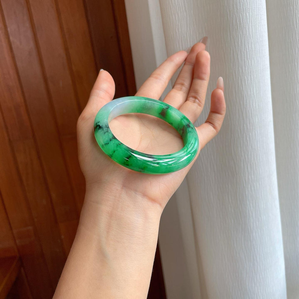 糯冰带色翡翠特色平安镯（58mm）（yc312987）
