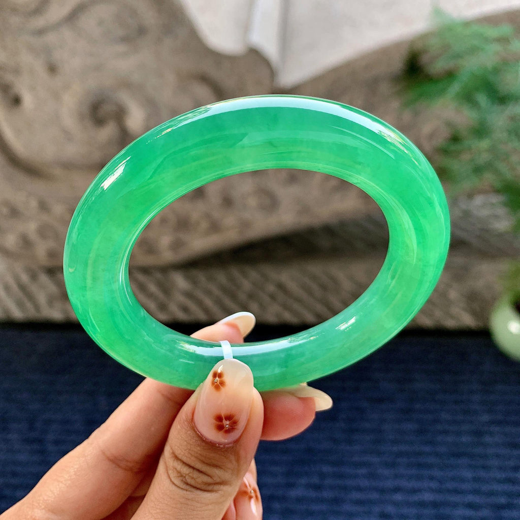 糯冰种满绿圆条手镯（54.6mm）（yc243443）