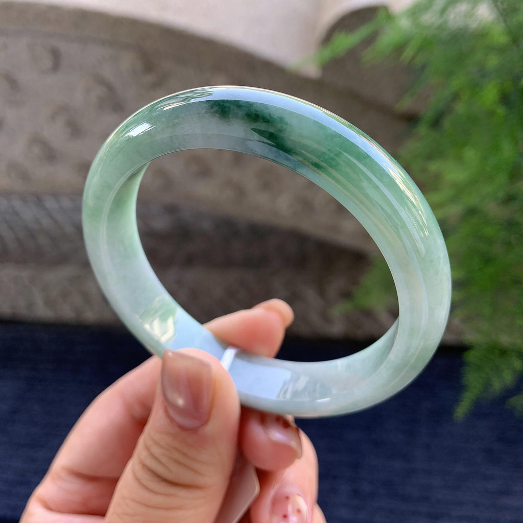 糯种飘蓝花正圈平安镯 56.7圈口 天然缅甸A货翡翠（yc347579）