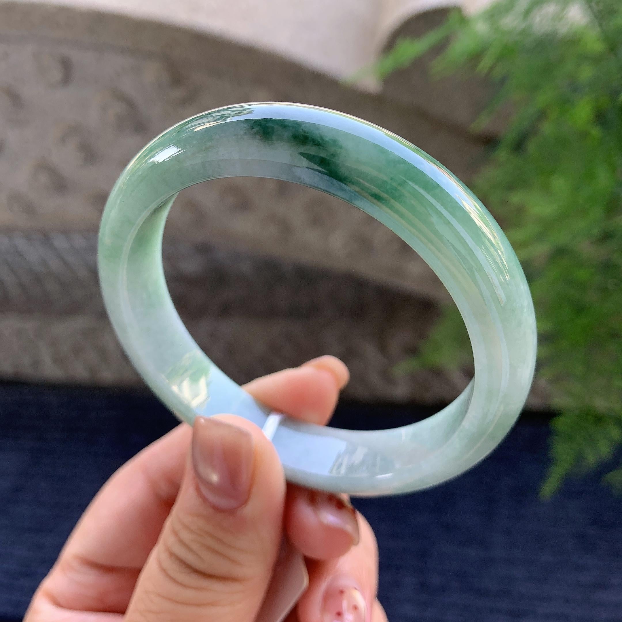 糯种飘蓝花正圈平安镯 56.7圈口 天然缅甸A货翡翠（yc347579）