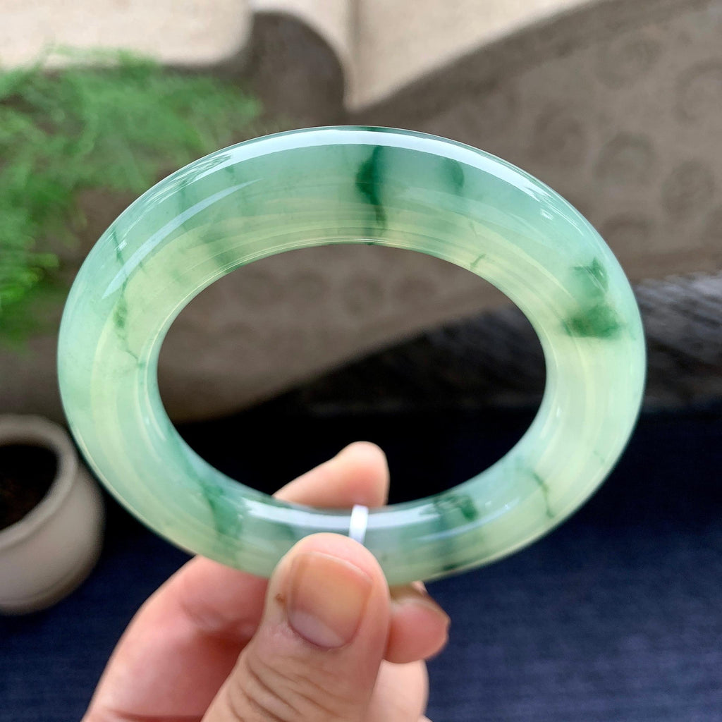 糯冰种飘花圆条手镯（53mm）（yc198215）