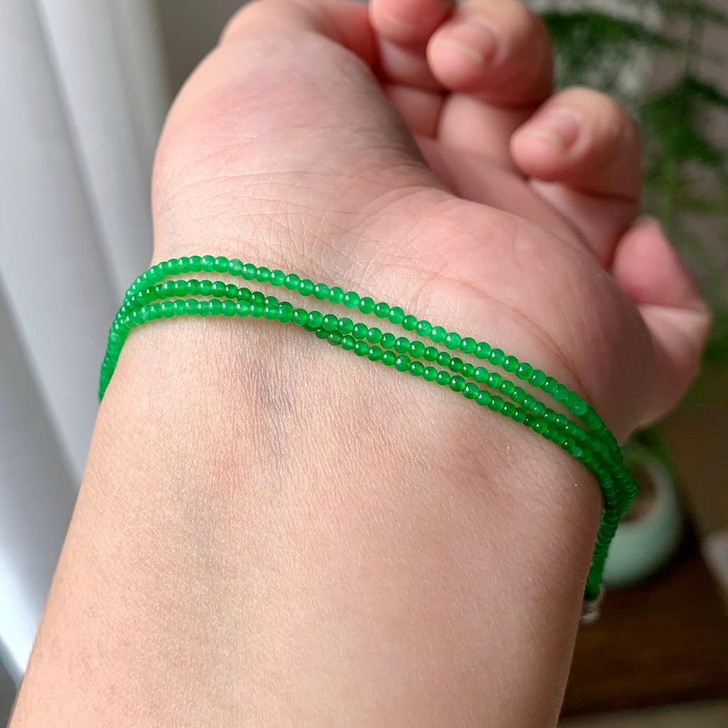 18K金钻镶糯冰种满绿小米珠链/手链（两用款）（yc252058）