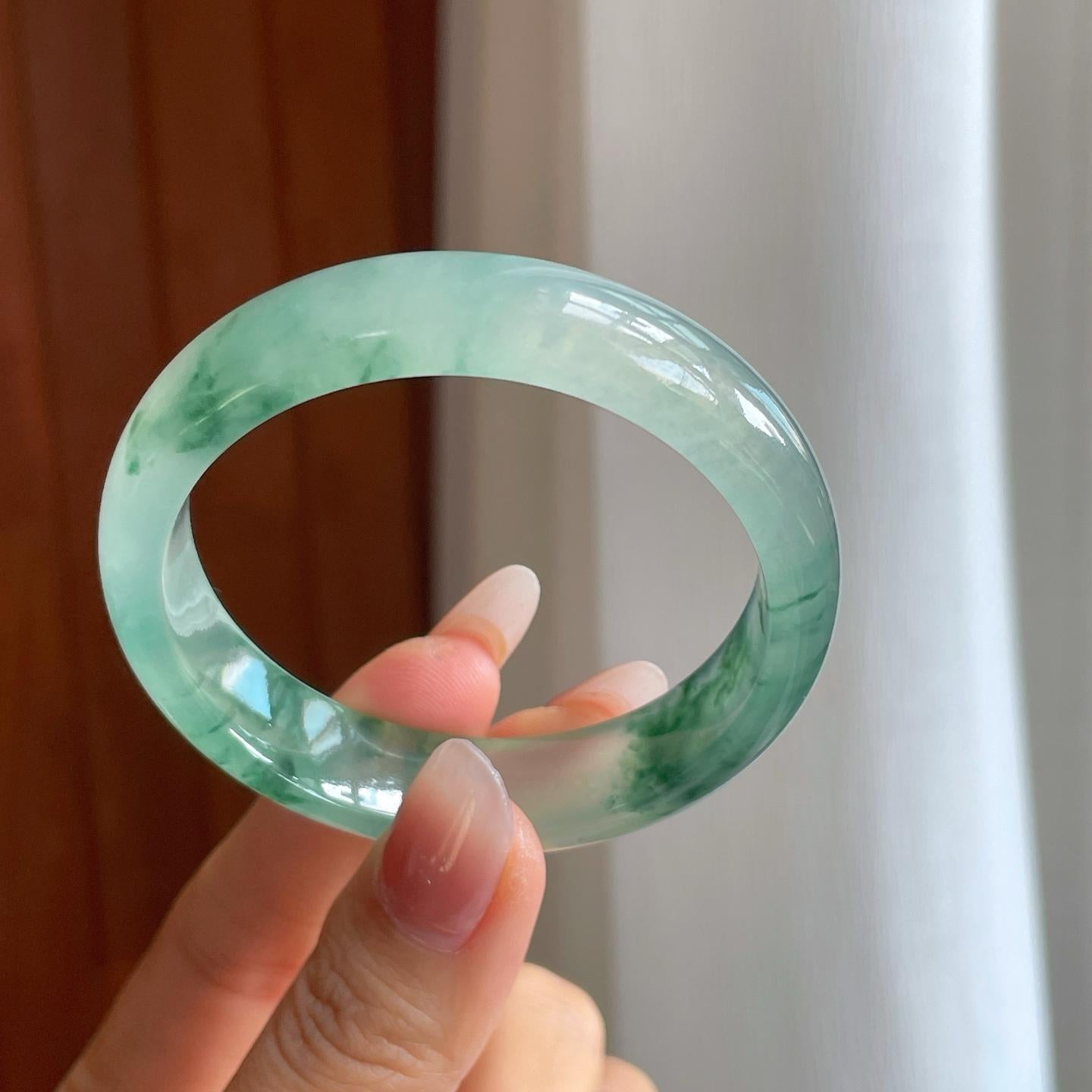 冰玻种飘花翡翠平安镯（52.7mm）（yc312940）