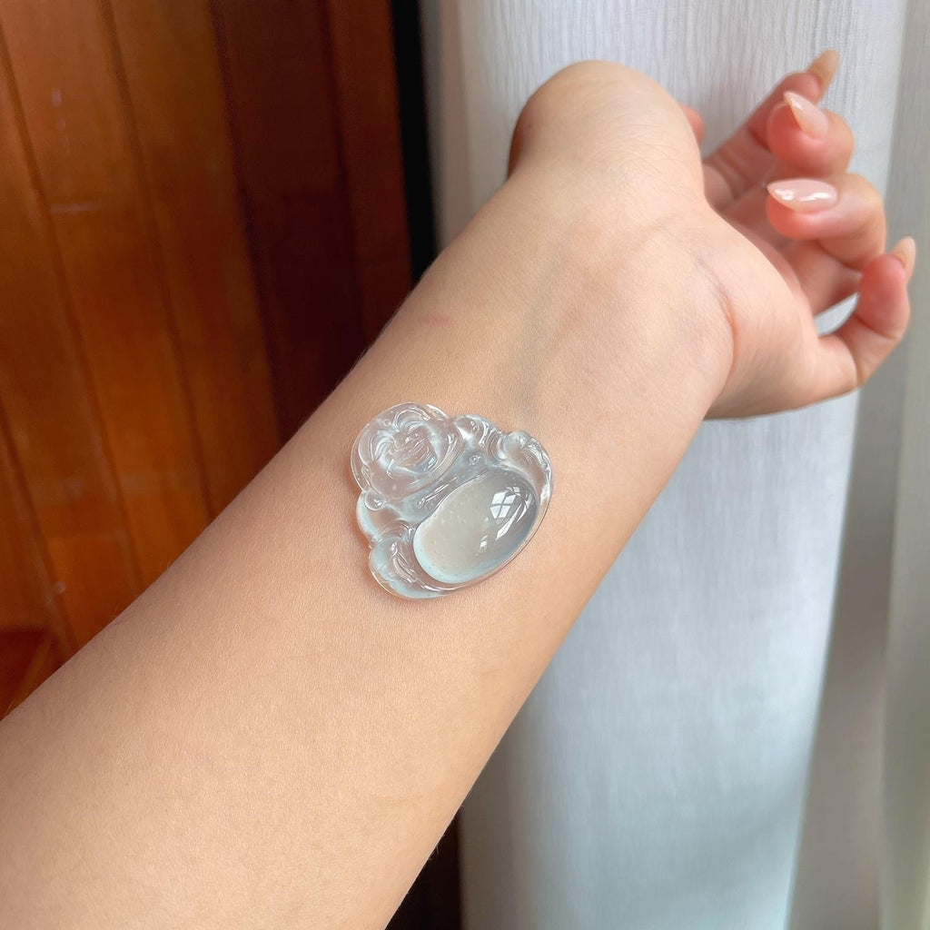 冰玻种雪花棉无色翡翠佛公（yc238170）