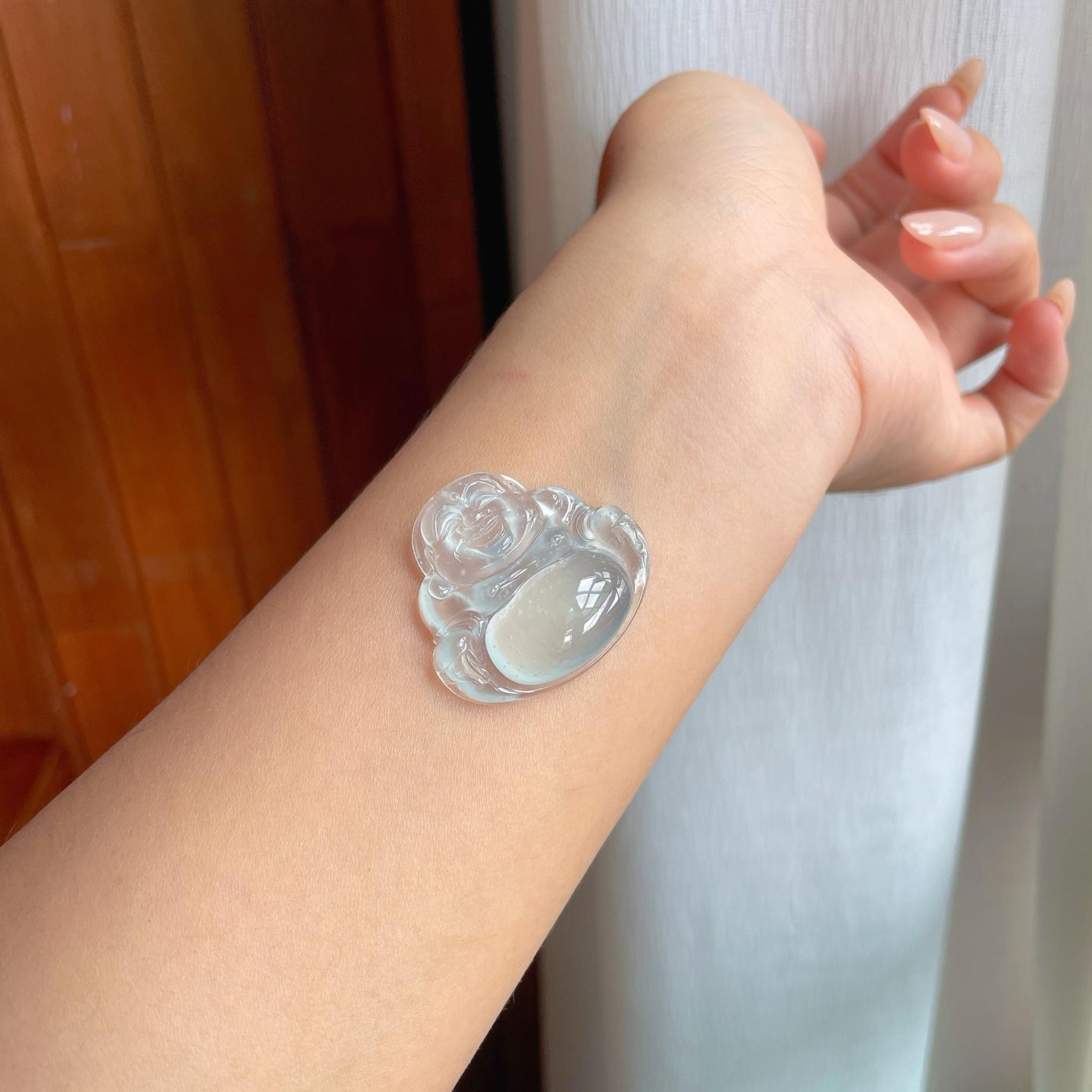 冰玻种雪花棉无色翡翠佛公（yc238170）