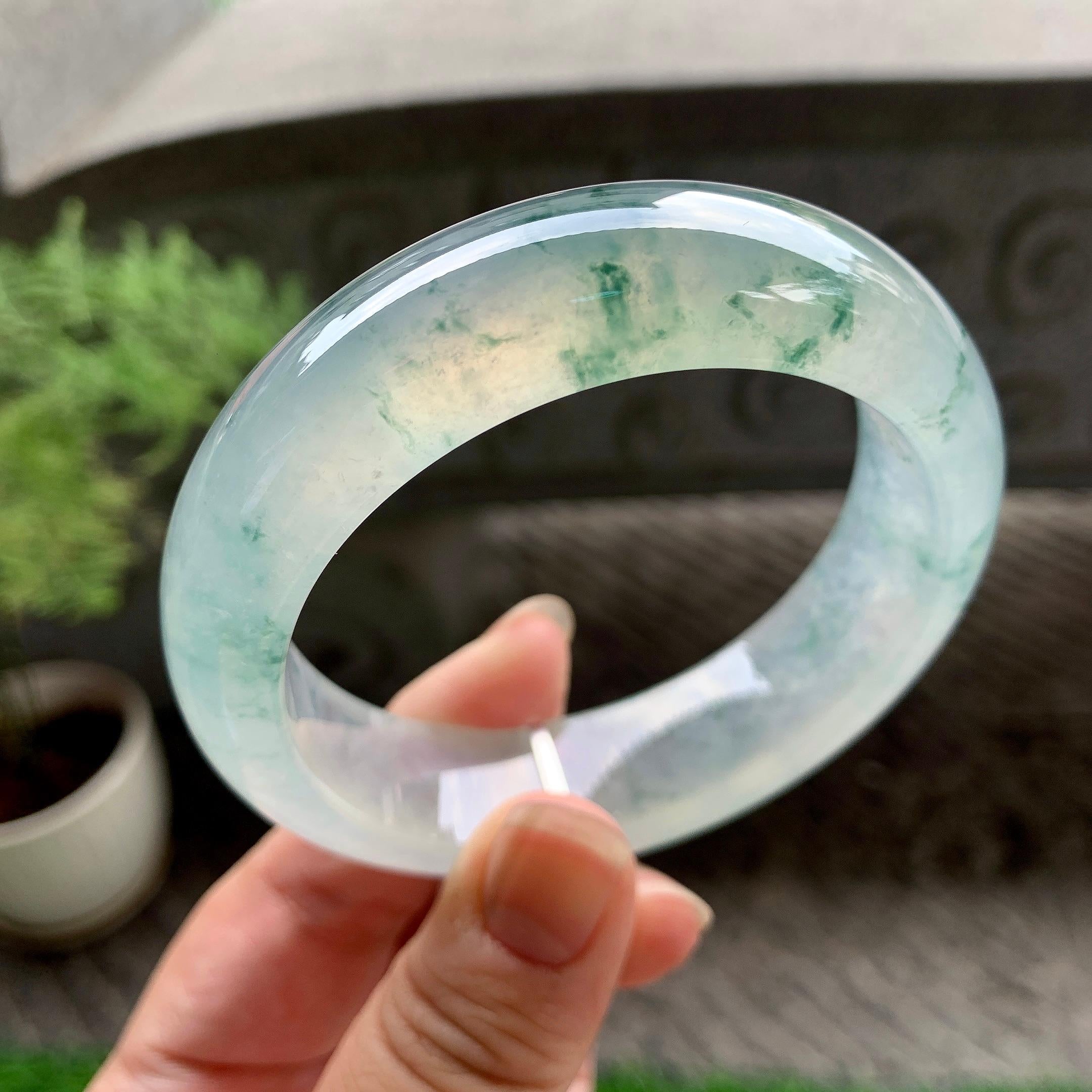 冰种飘花宽版轮胎手镯（58.2mm）（yc225044）