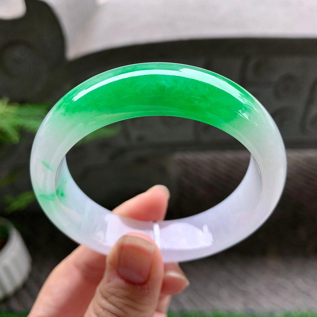 糯冰种飘阳绿宽版轮胎手镯（58.7mm）（yc253724）