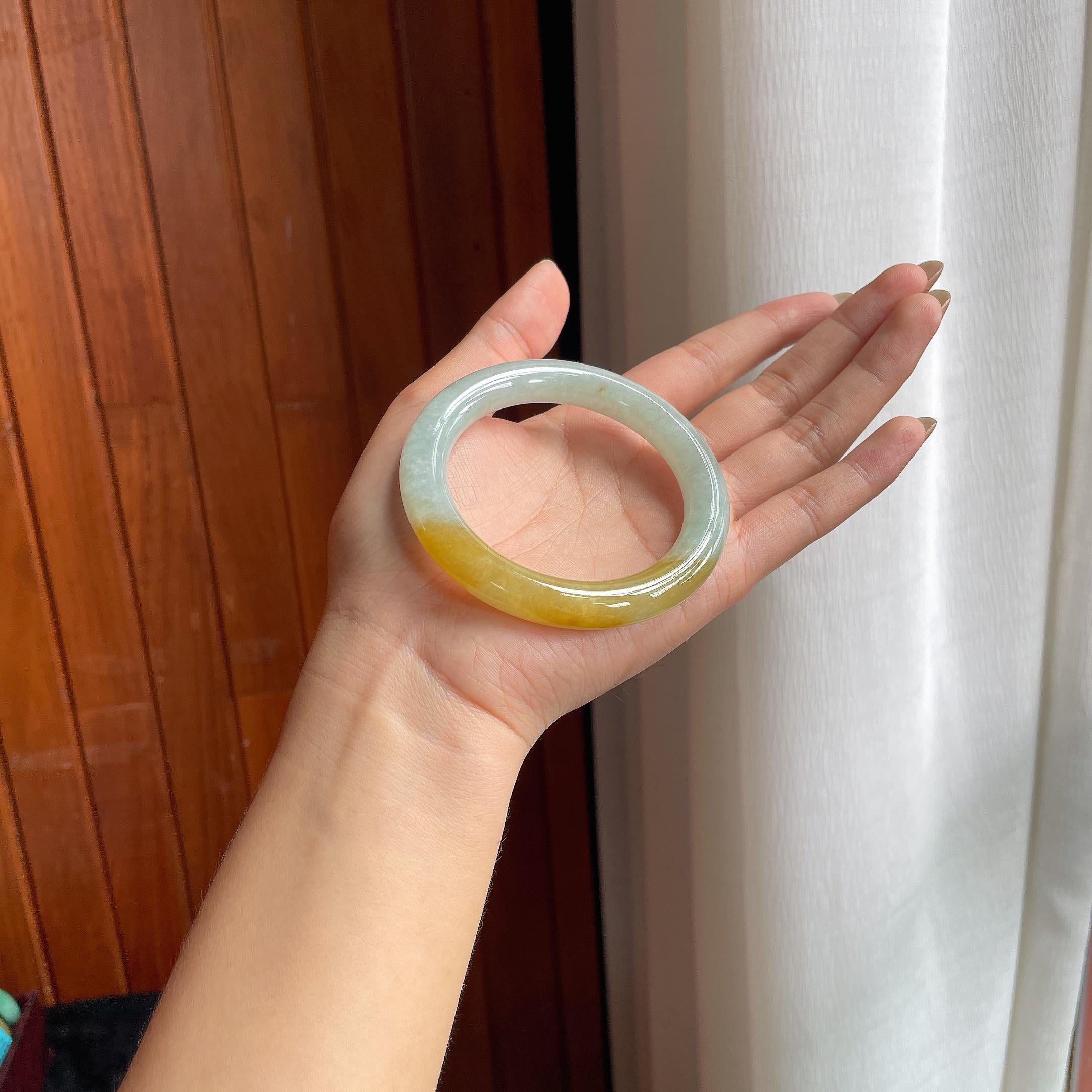 糯冰黄翡翡翠圆条手镯(56mm)（yc424297）