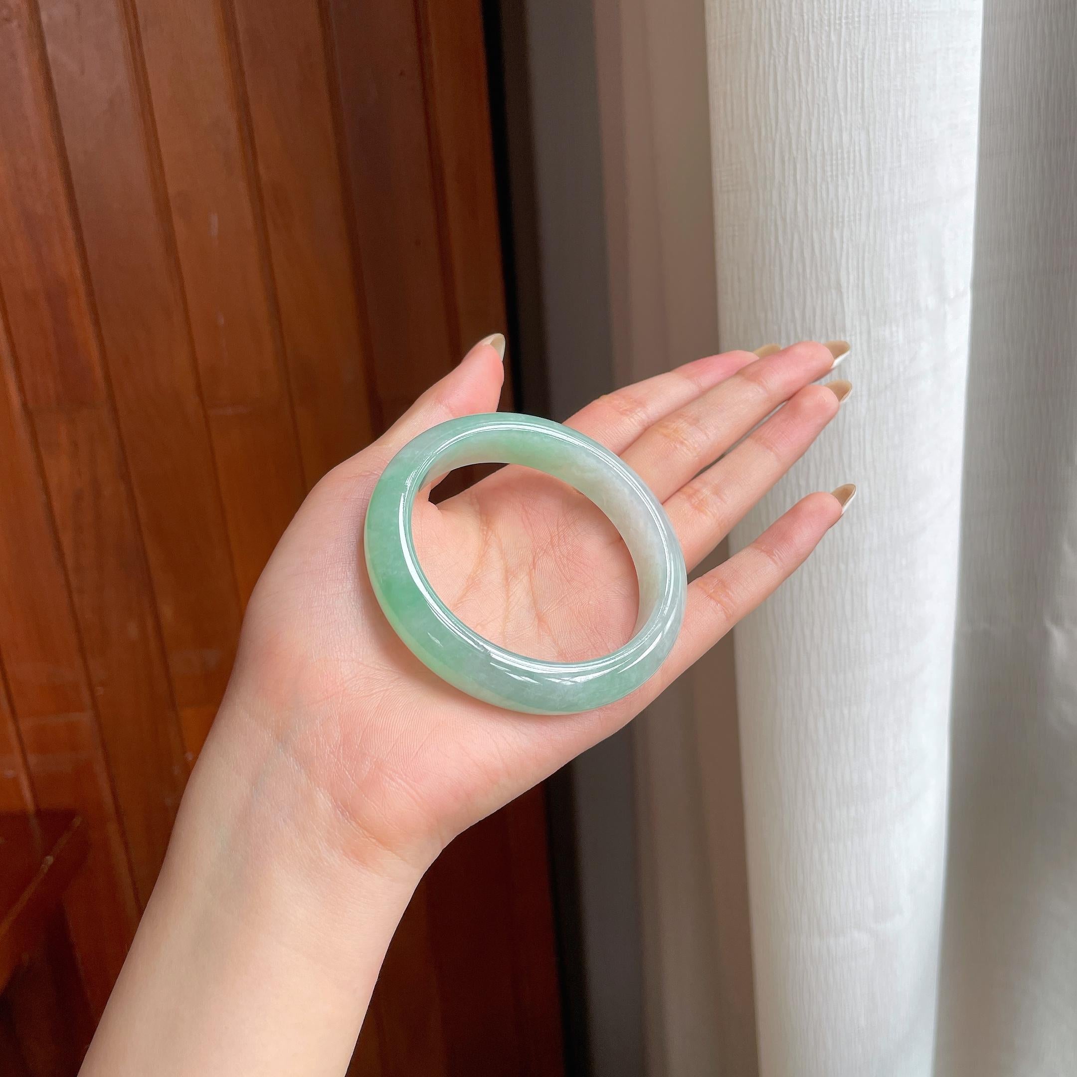 糯冰带色翡翠平安镯（54.6mm)（yc407464）