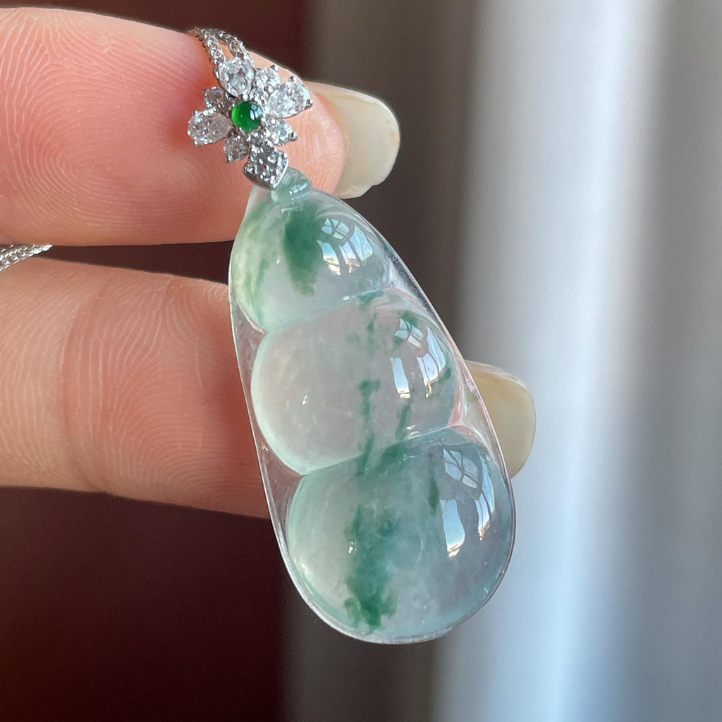 18k金扣冰种飘花福豆挂件（yc737545）