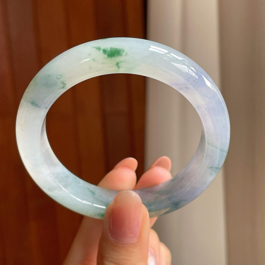 冰种飘花翡翠平安镯（53.8mm)（yc363436）