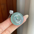 18k金钻镶冰种蓝晴底翡翠平安扣（yc265783）